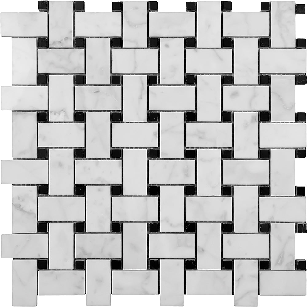 Basketweave Carrara Mosaic Nero Dot