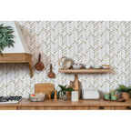 Ohri Chevron Mosaic Mystic White with Gold Mirror