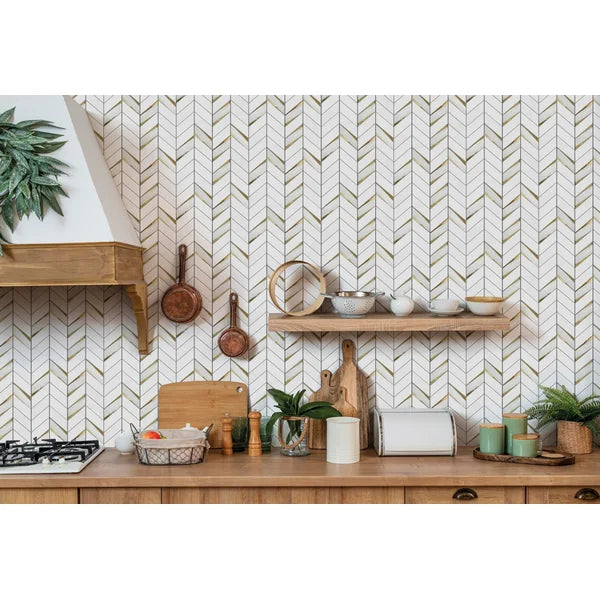 Ohri Chevron Mosaic Mystic White with Gold Mirror