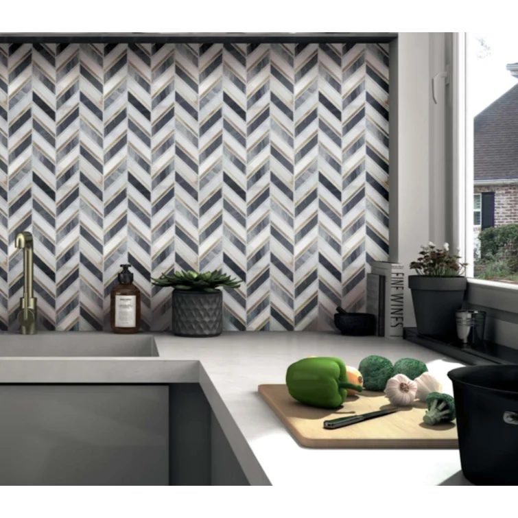 Chevron Metal Bardiglio, Calacatta and Gold