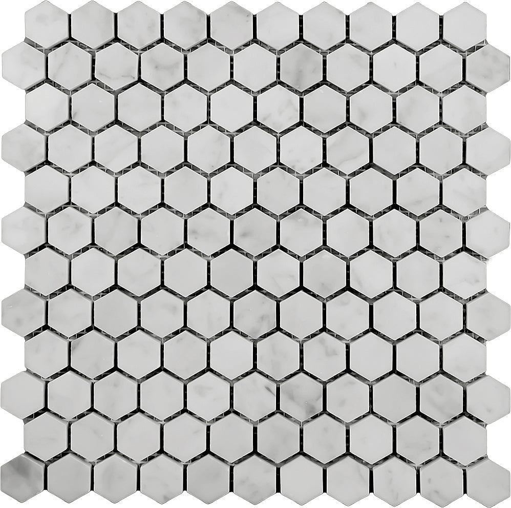 Hexagon Carrara Mosaic 1"