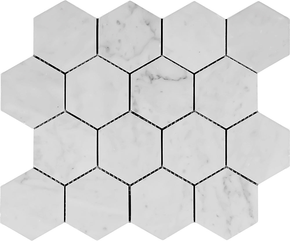 3' Hexagon Bianco Carrara Mosaic