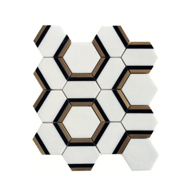 Hexagon Metal Thassos Nero and Brass