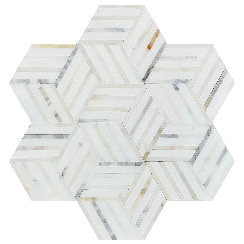 Novi Hexagon Mosaic Thassos with Calacatta