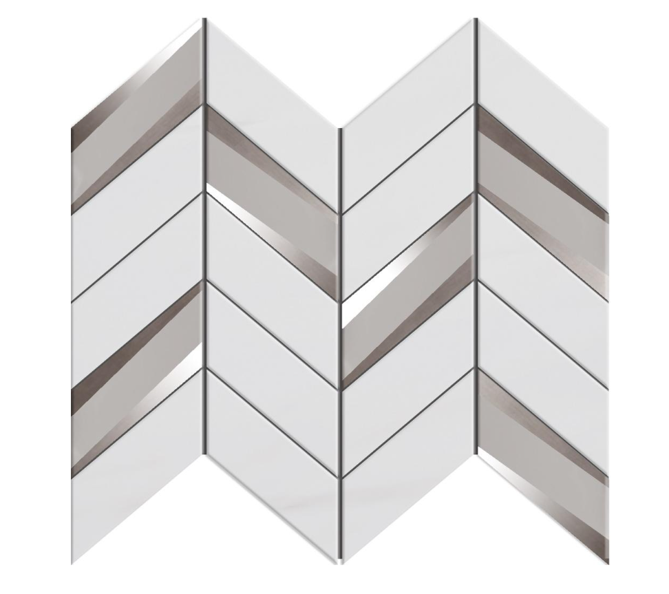 Ohri Chevron Mosaic Mystic White with Silver Mirror