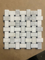 Statuary Calacatta Basket Weave with Black Dots
