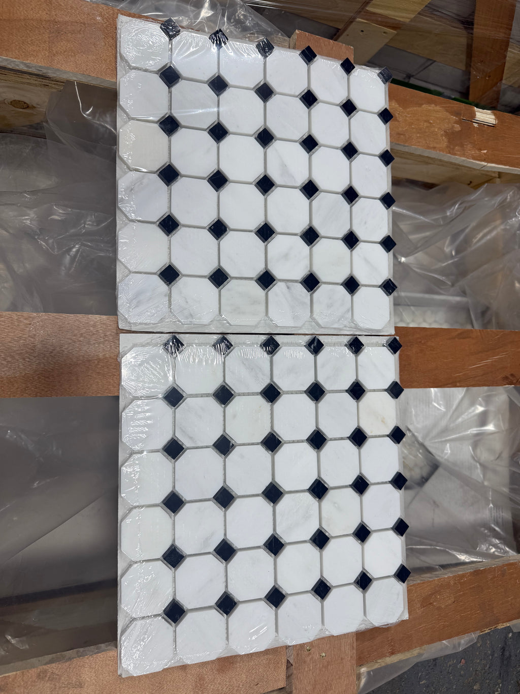 Statuary Calacatta Octagon Mosaic with Black Dots