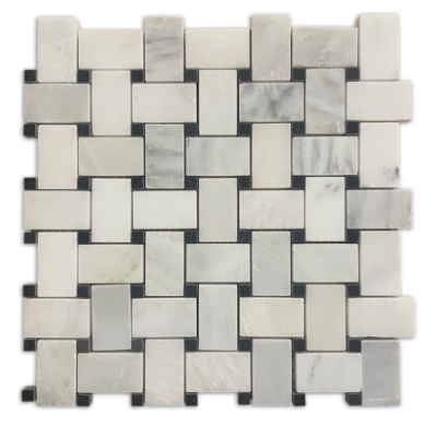 Statuary Calacatta Basket Weave with Black Dots