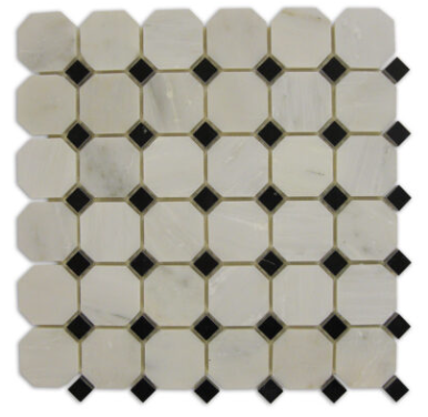 Statuary Calacatta Octagon Mosaic with Black Dots