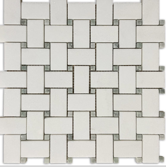 Thassos Basket Weave with Ming Green Dots