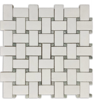 Thassos Basket Weave with Ming Green Dots